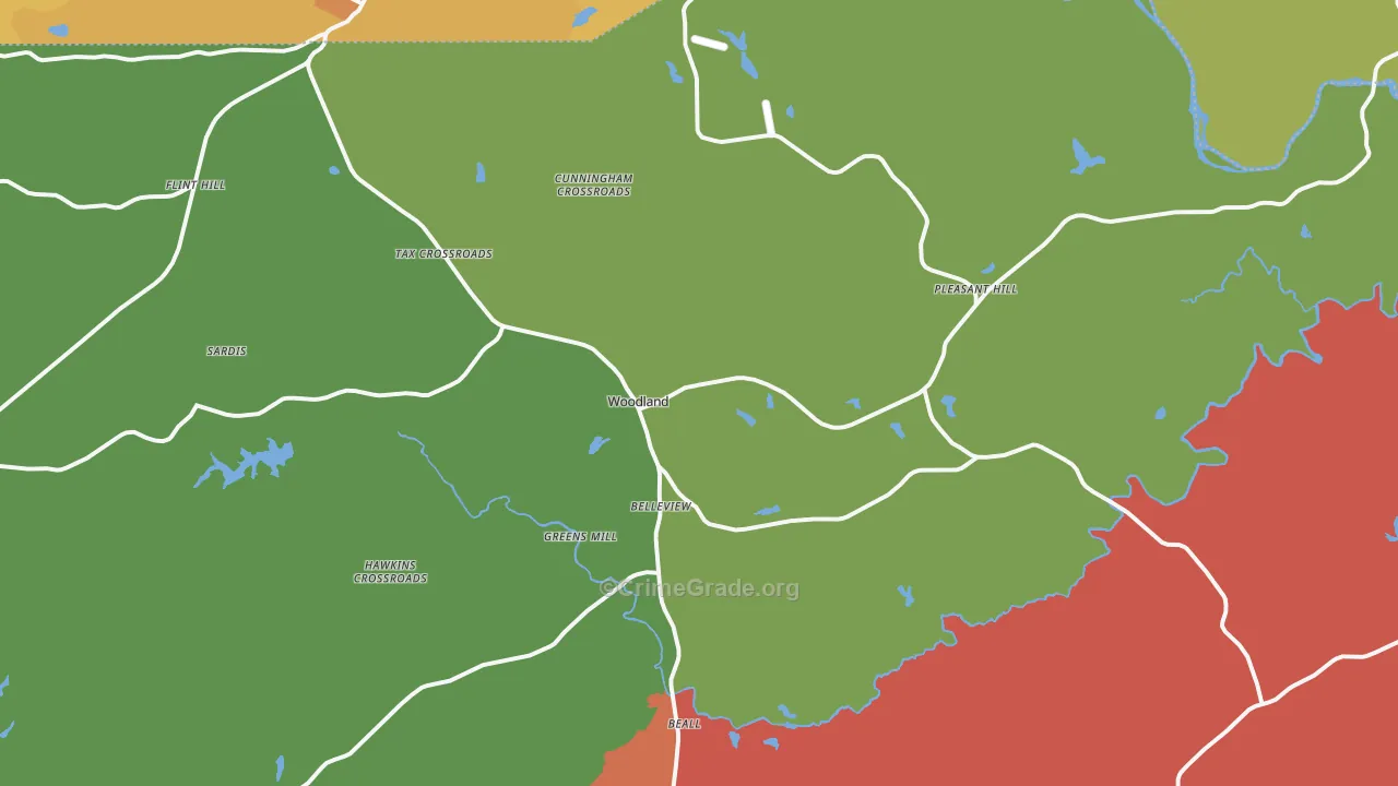 Woodland, GA Map of Theft Rates