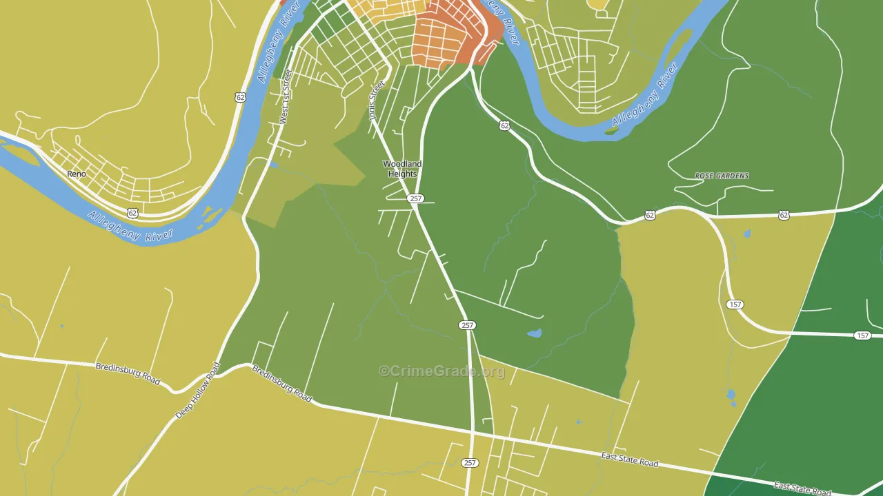 Woodland Heights, PA Map of Theft Rates
