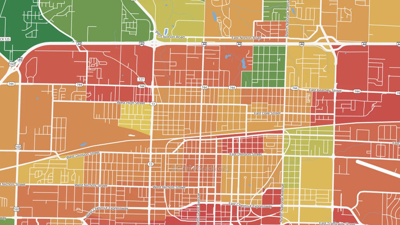 Woodland Heights, Springfield, MO Map of Theft Rates