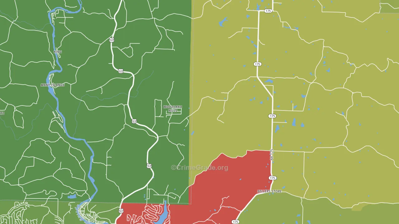Woodland Hills, AR Map of Theft Rates