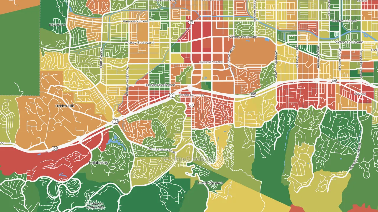 Woodland Hills, CA Map of Theft Rates
