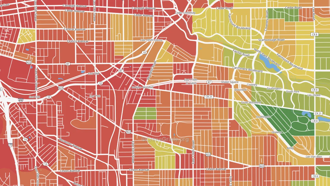 Woodland Hills, Cleveland, OH Map of Theft Rates