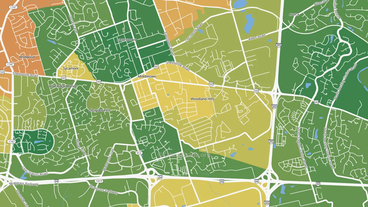 Woodland Hills, KY Map of Theft Rates