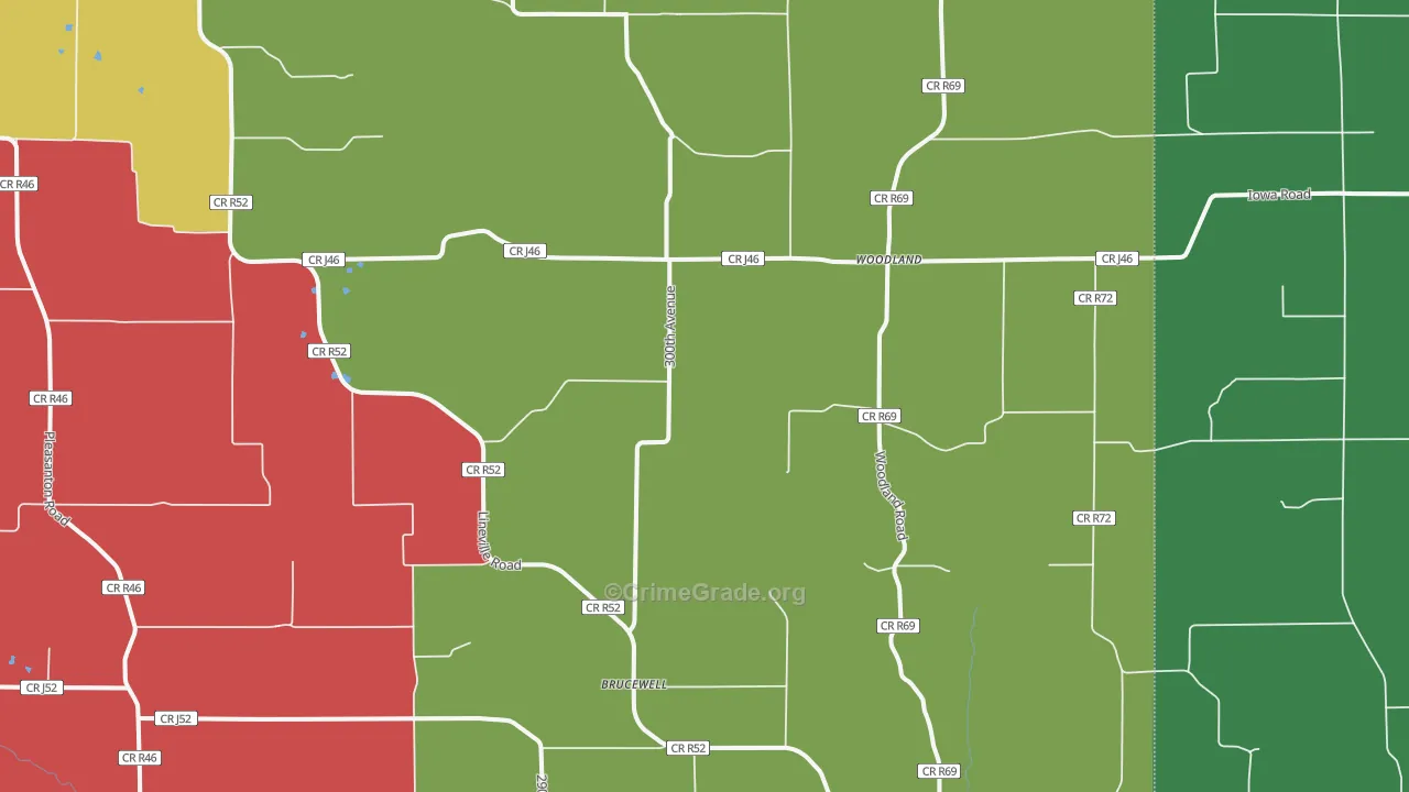 Woodland, IA Map of Theft Rates