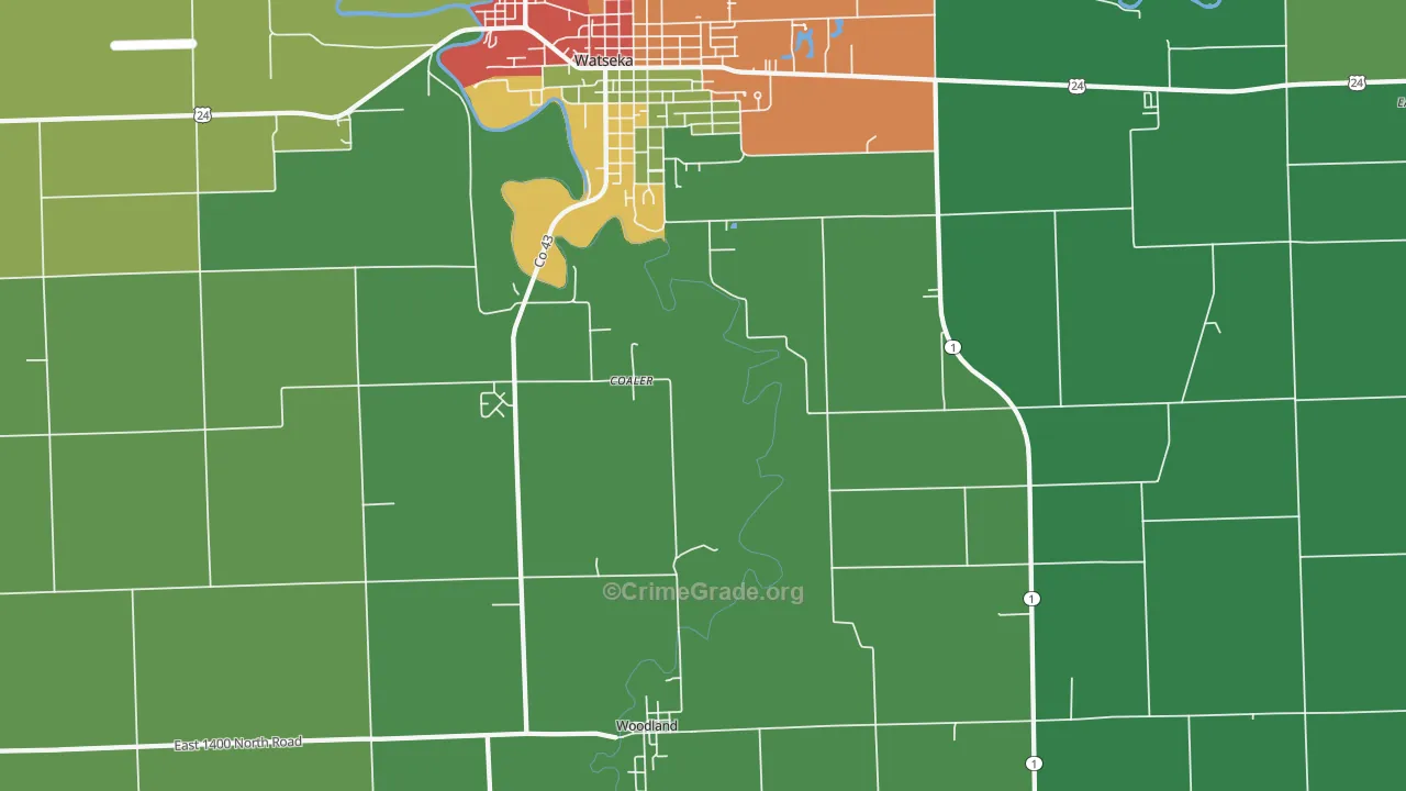 Woodland, IL Map of Theft Rates