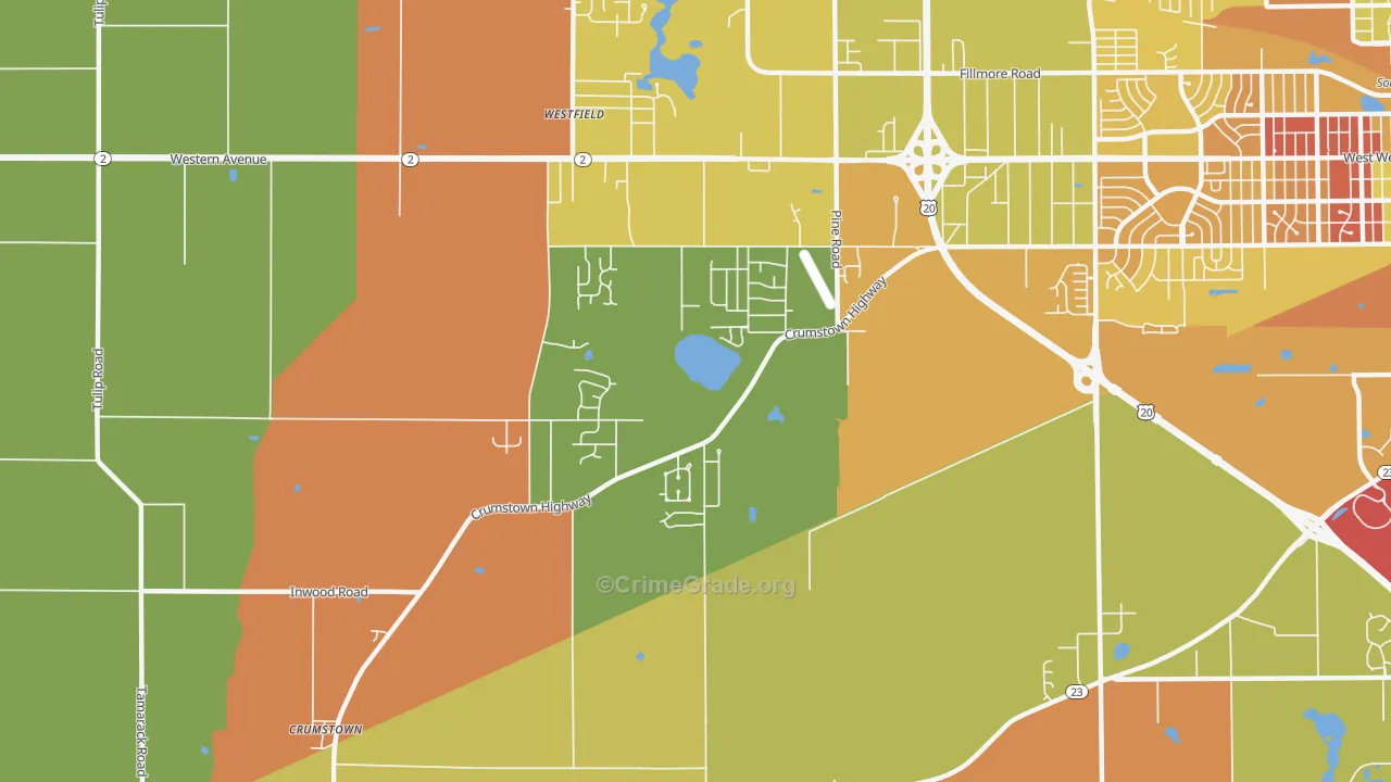 Woodland, IN Map of Theft Rates