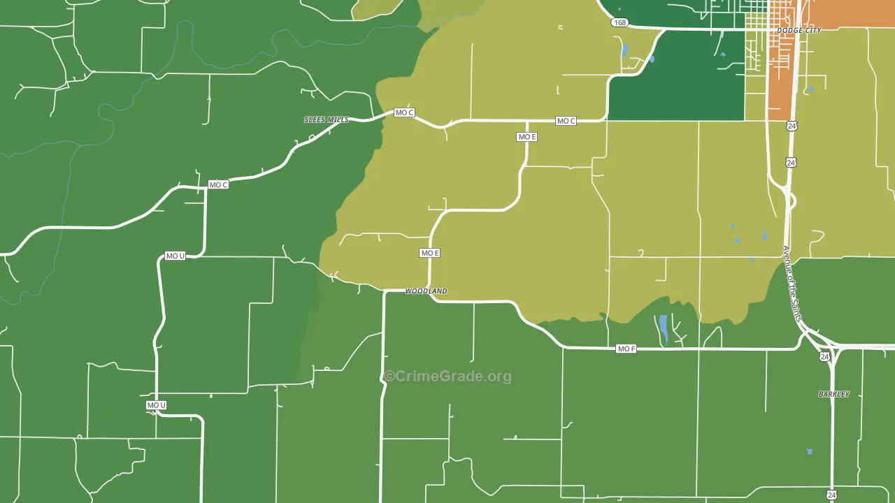Woodland, MO Map of Theft Rates