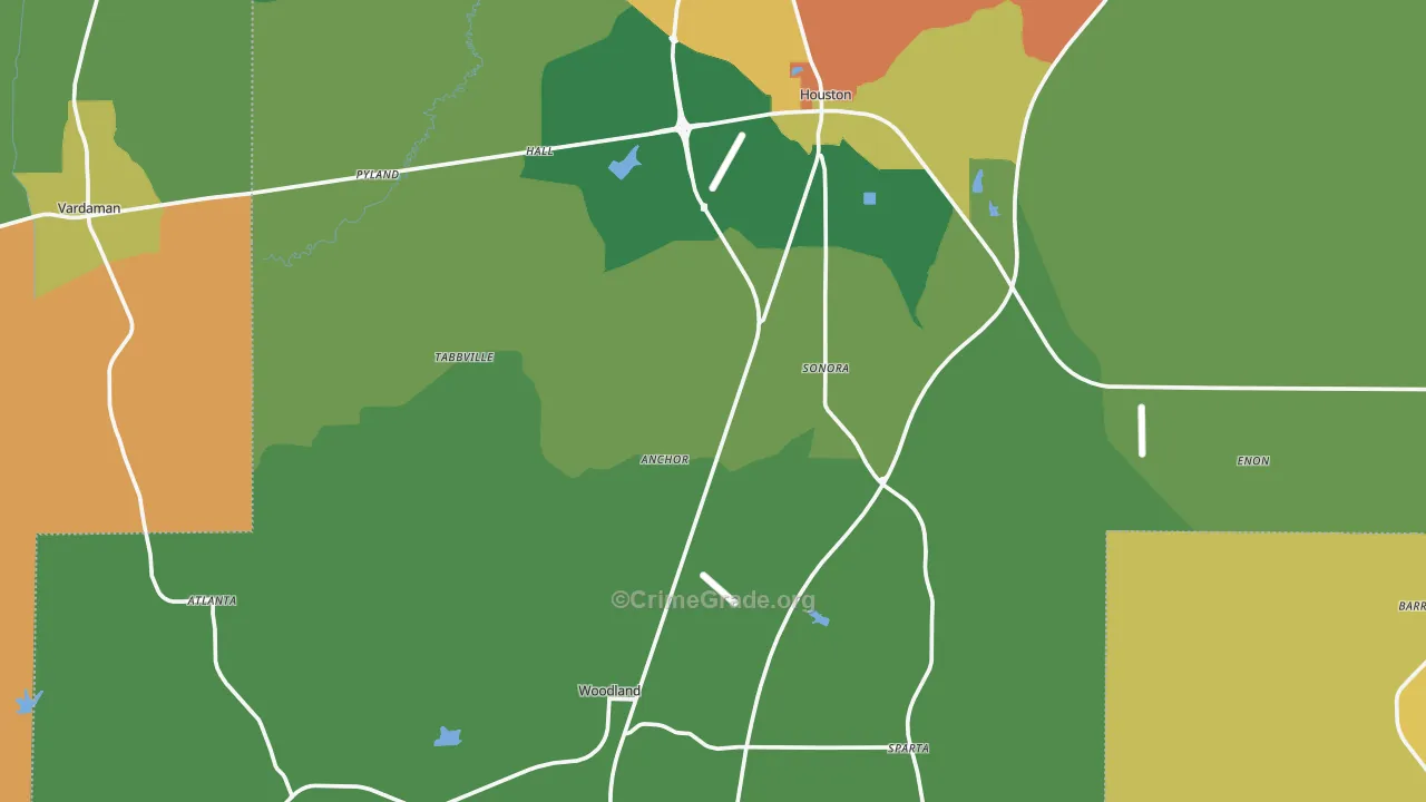 Woodland, MS Map of Theft Rates