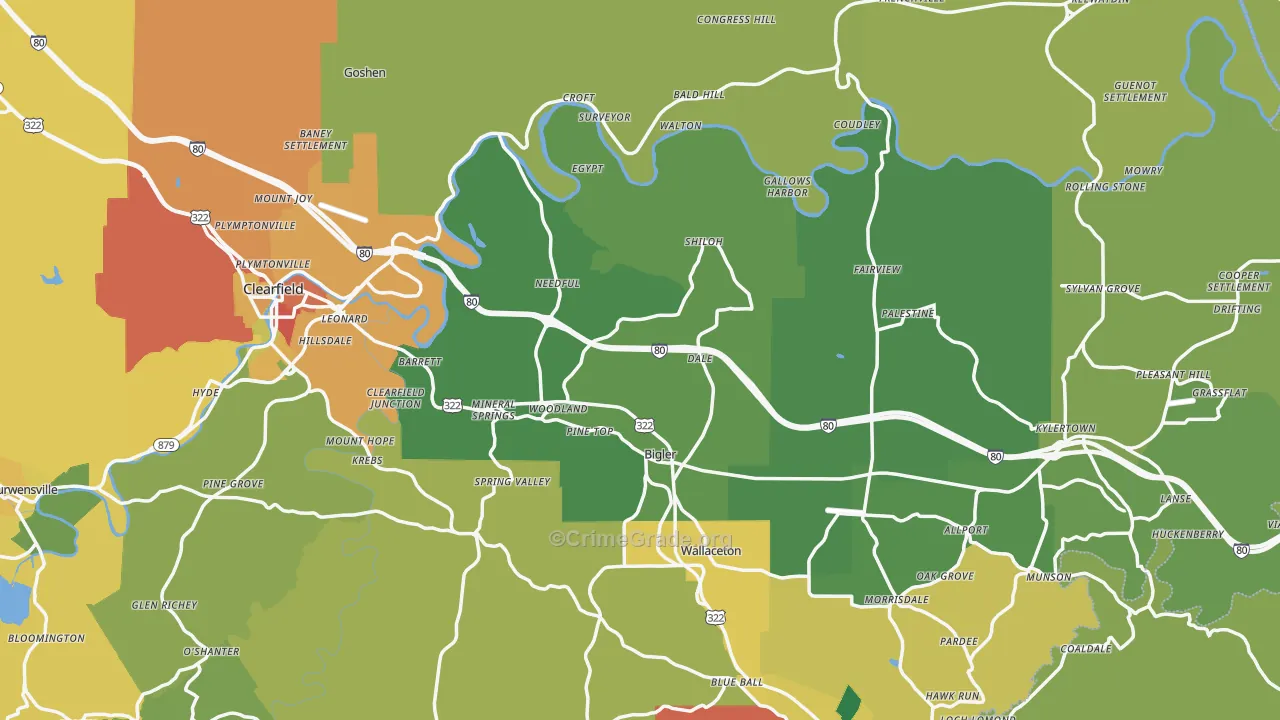 Woodland, PA Map of Theft Rates