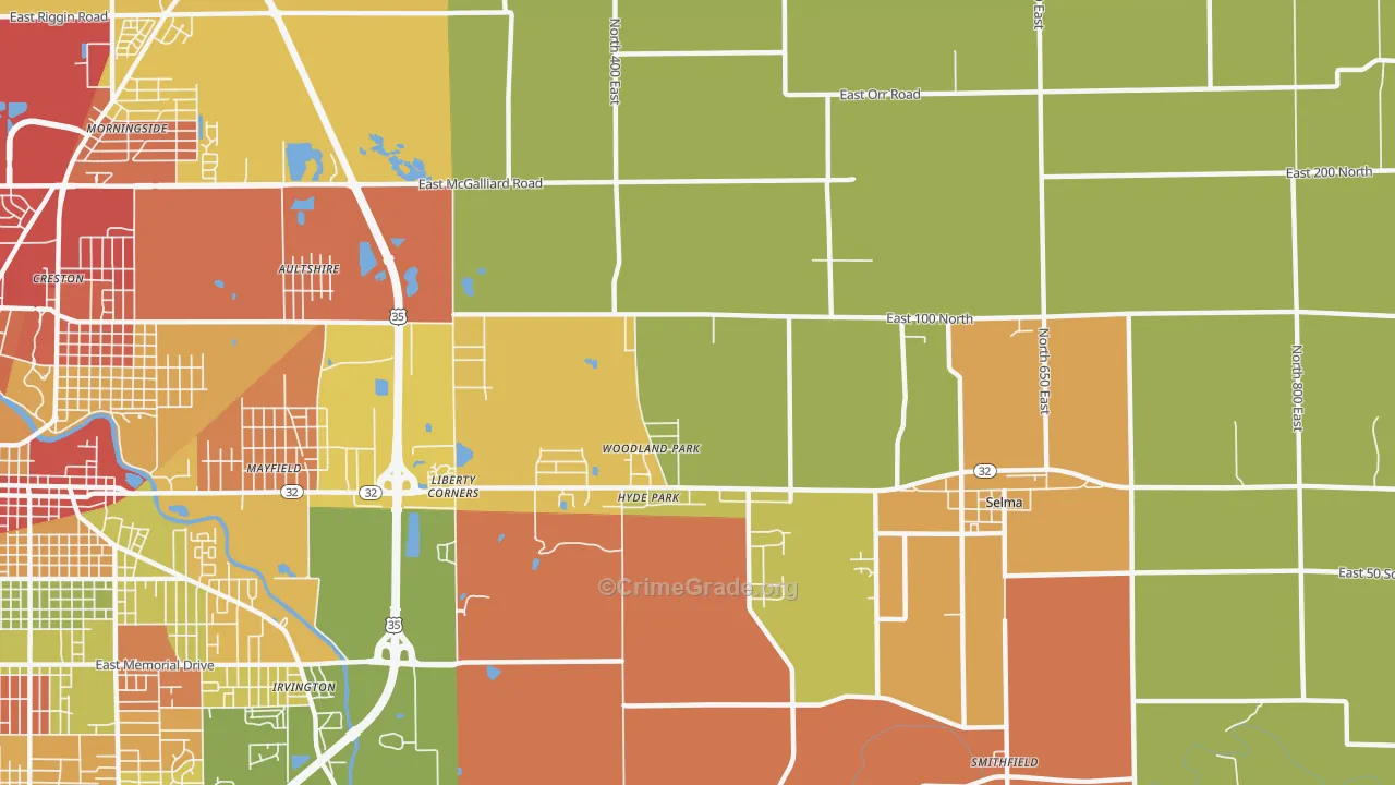 Woodland Park, IN Map of Theft Rates