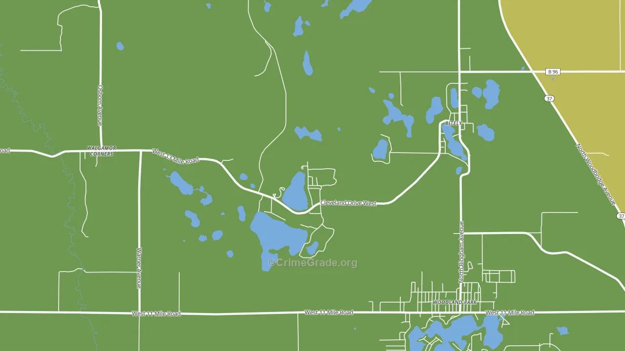 Woodland Park, MI Map of Theft Rates