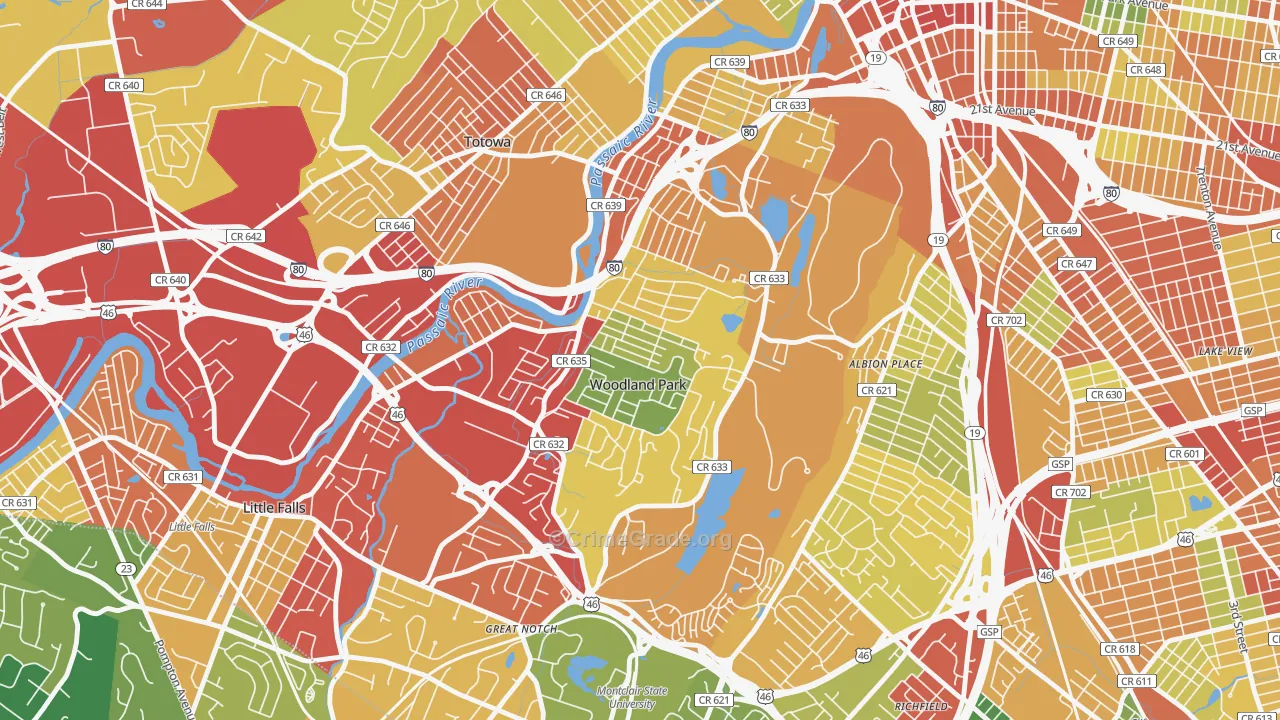 Woodland Park, NJ Map of Theft Rates