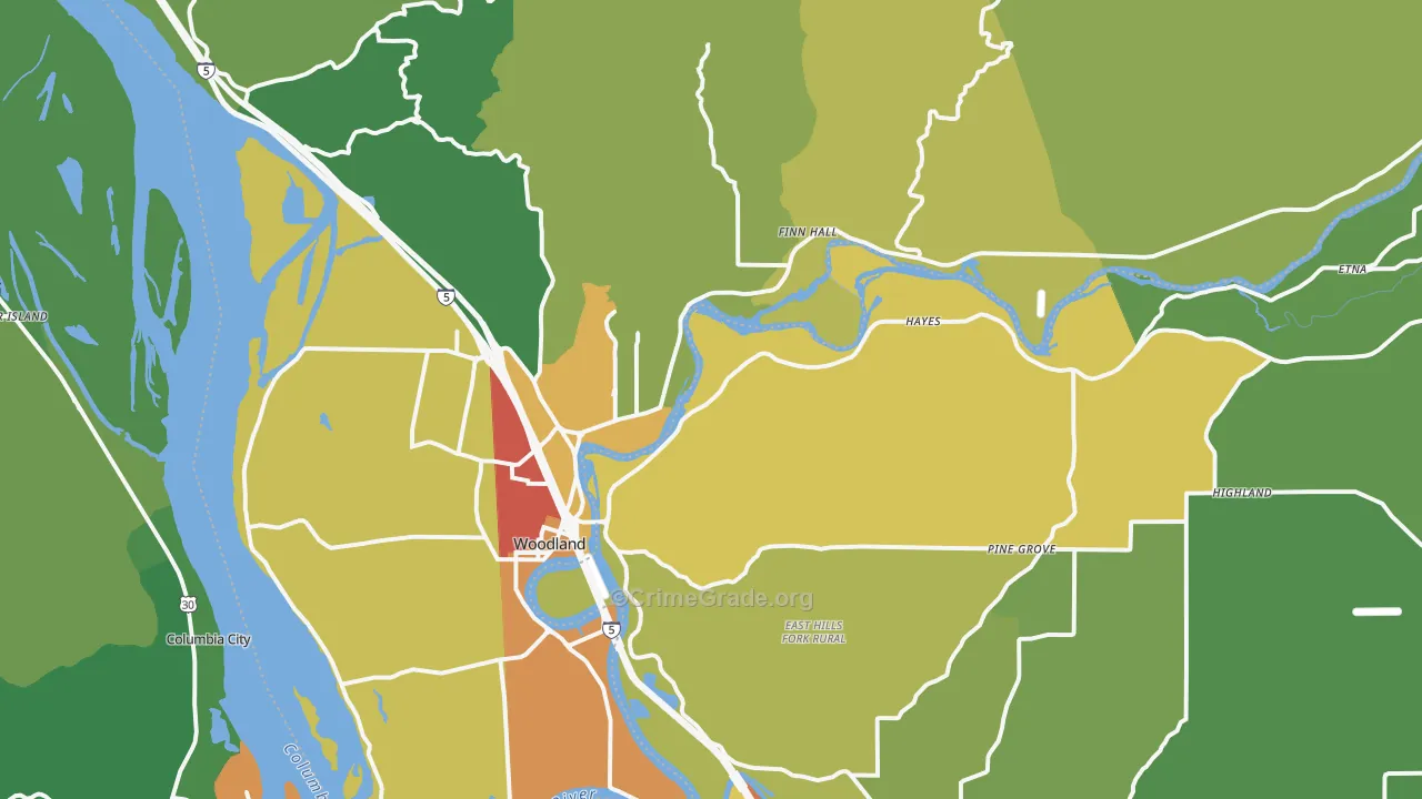 Woodland, WA Map of Theft Rates
