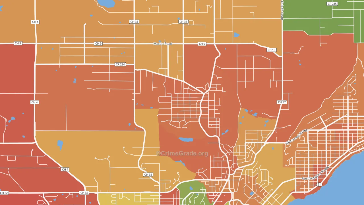 Woodlands-Pleasantview, Duluth, MN Map of Theft Rates