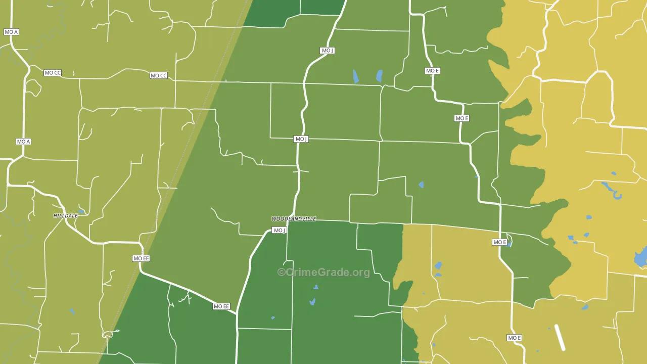 Woodlandville, MO Map of Theft Rates