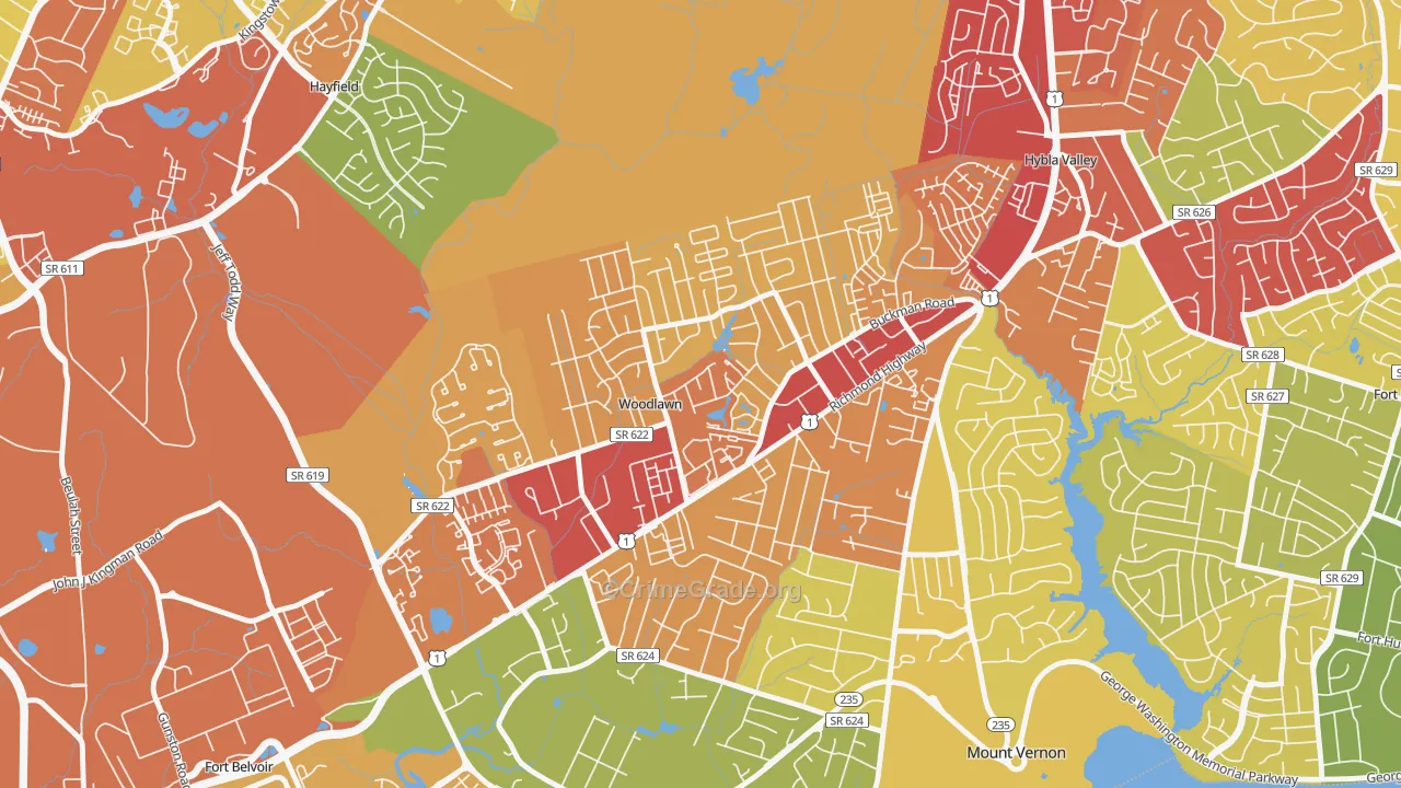 Woodlawn, Alexandria, VA Map of Theft Rates