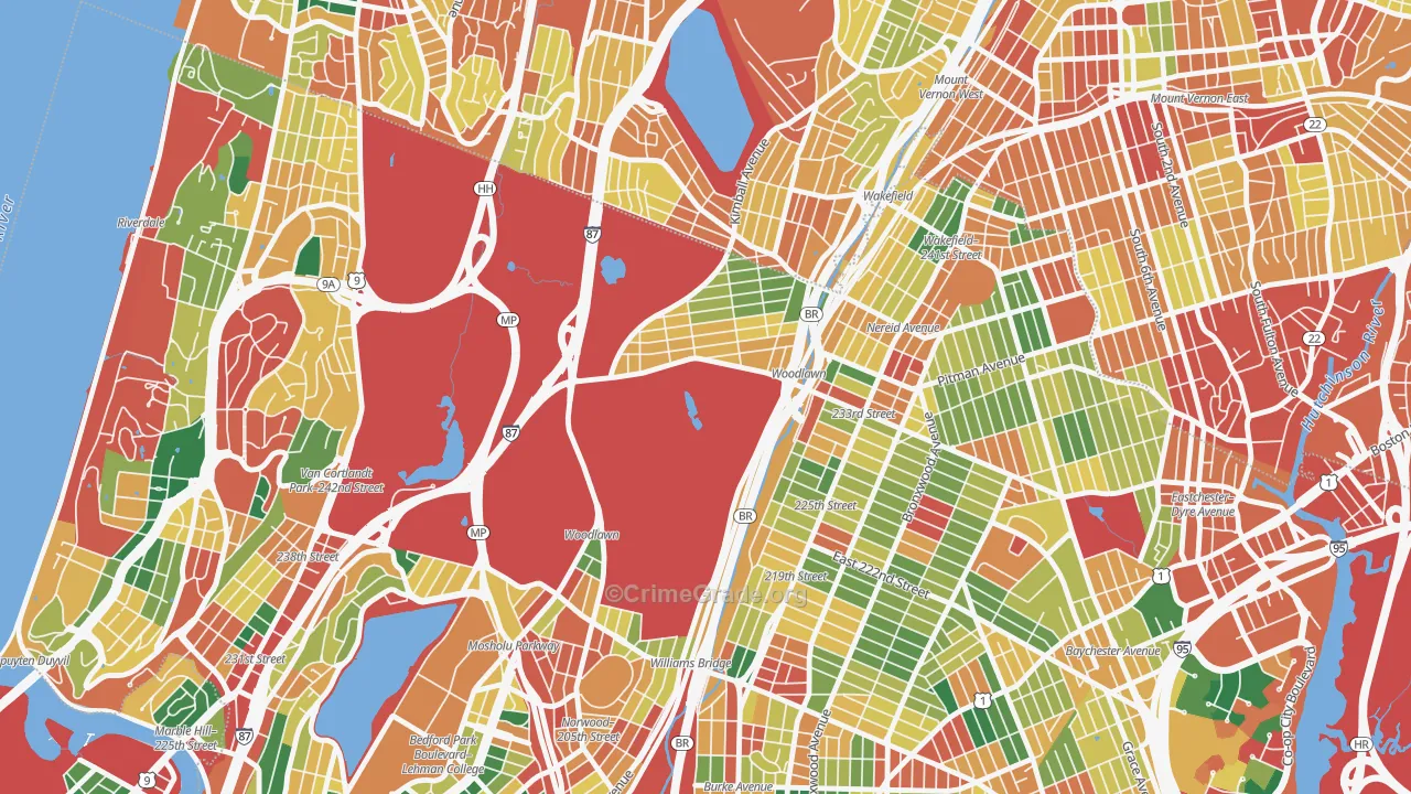 Woodlawn, Bronx, NY Map of Theft Rates