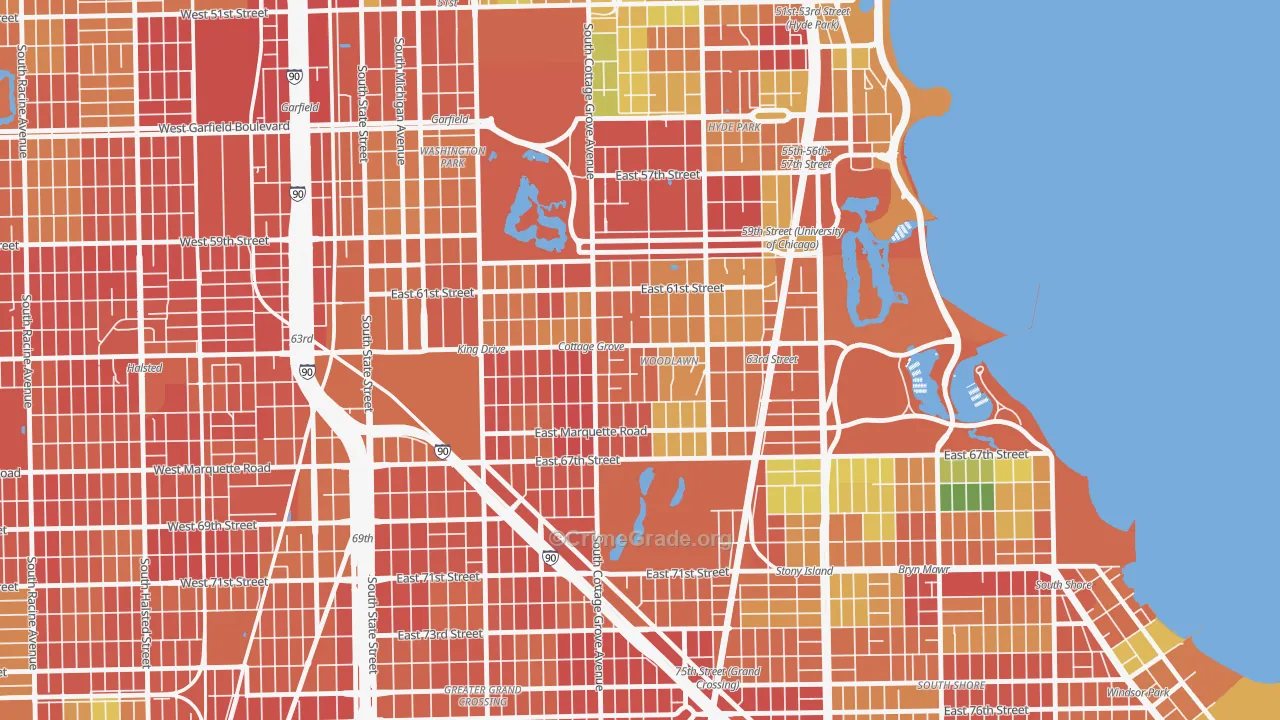 Woodlawn, Chicago, IL Map of Theft Rates