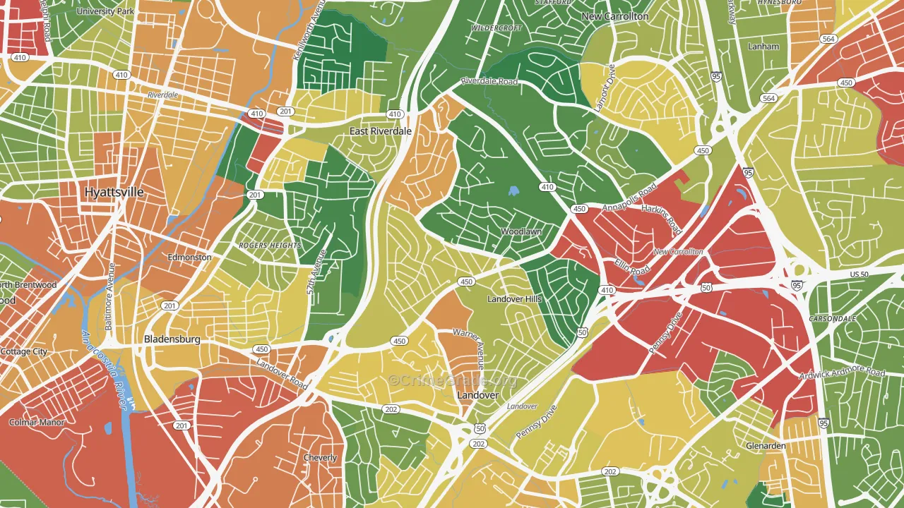 Woodlawn Hayattsville, Hyattsville, MD Map of Theft Rates