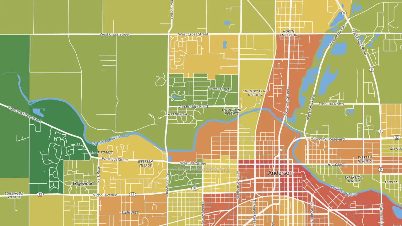 Woodlawn Heights, IN Map of Theft Rates