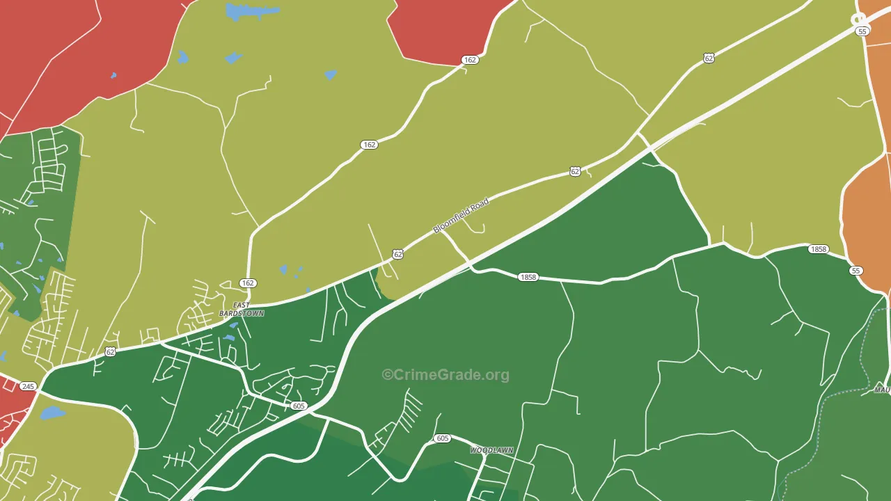Woodlawn, KY Map of Theft Rates