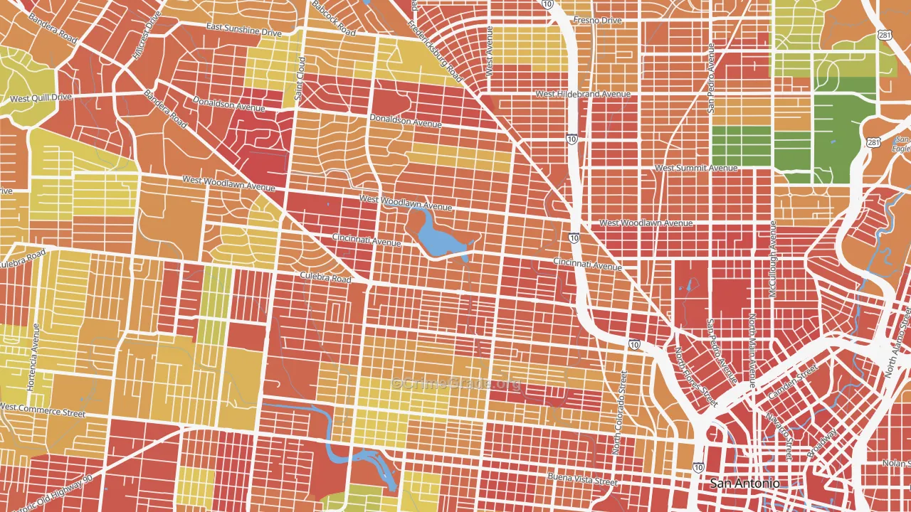 Woodlawn Lake, San Antonio, TX Map of Theft Rates
