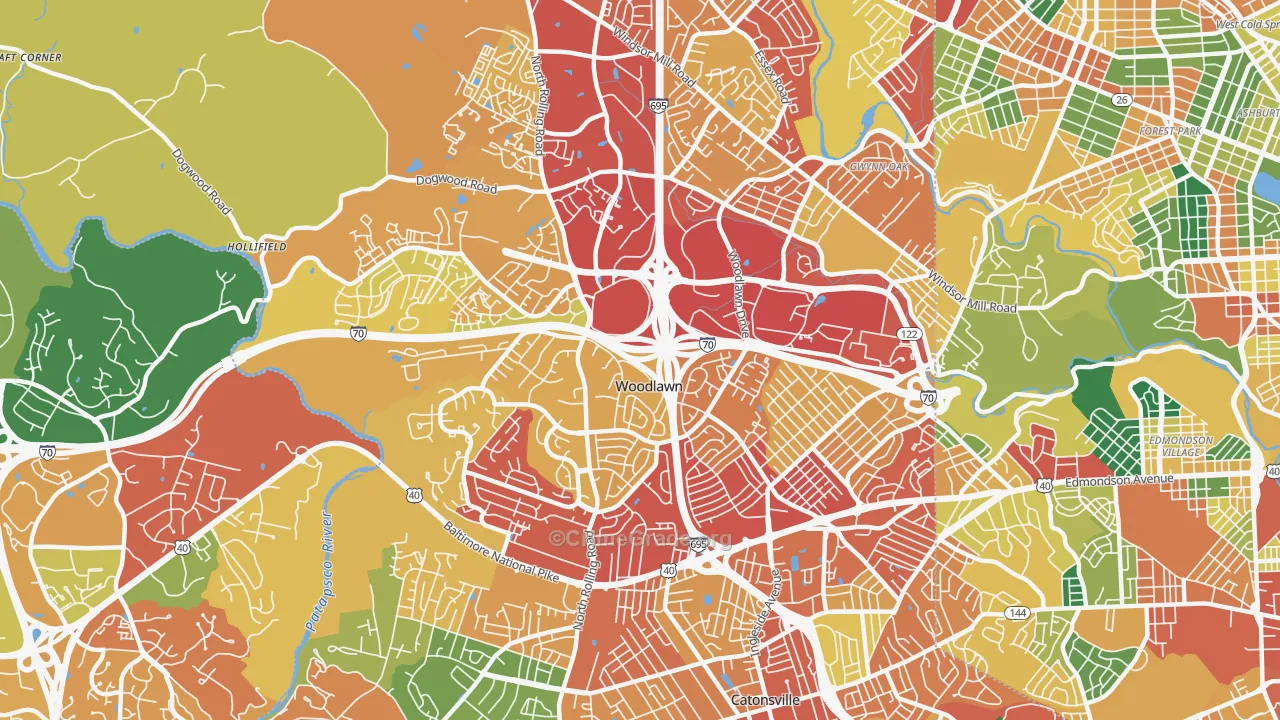 Woodlawn, MD Map of Theft Rates