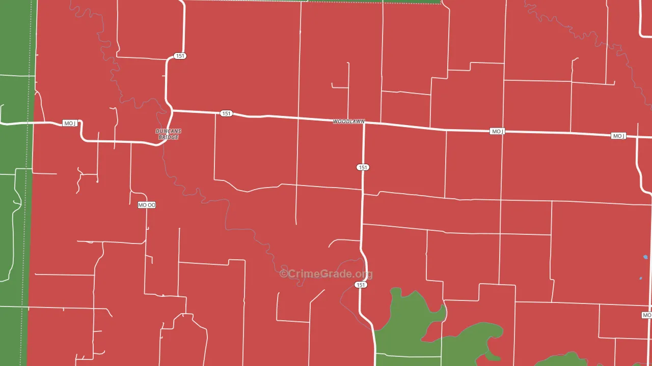 Woodlawn, MO Map of Theft Rates
