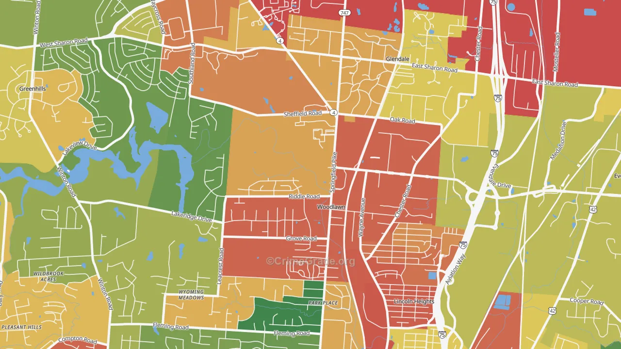 Woodlawn, OH Map of Theft Rates