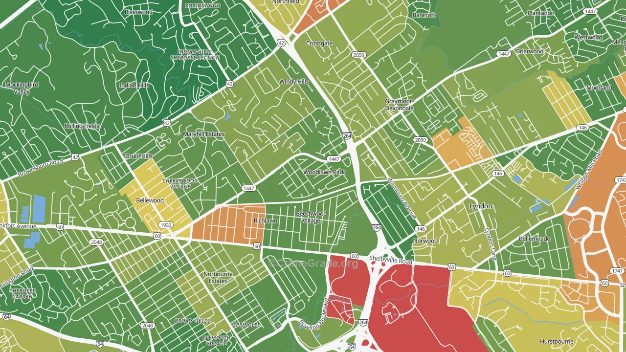 Woodlawn Park, KY Map of Theft Rates