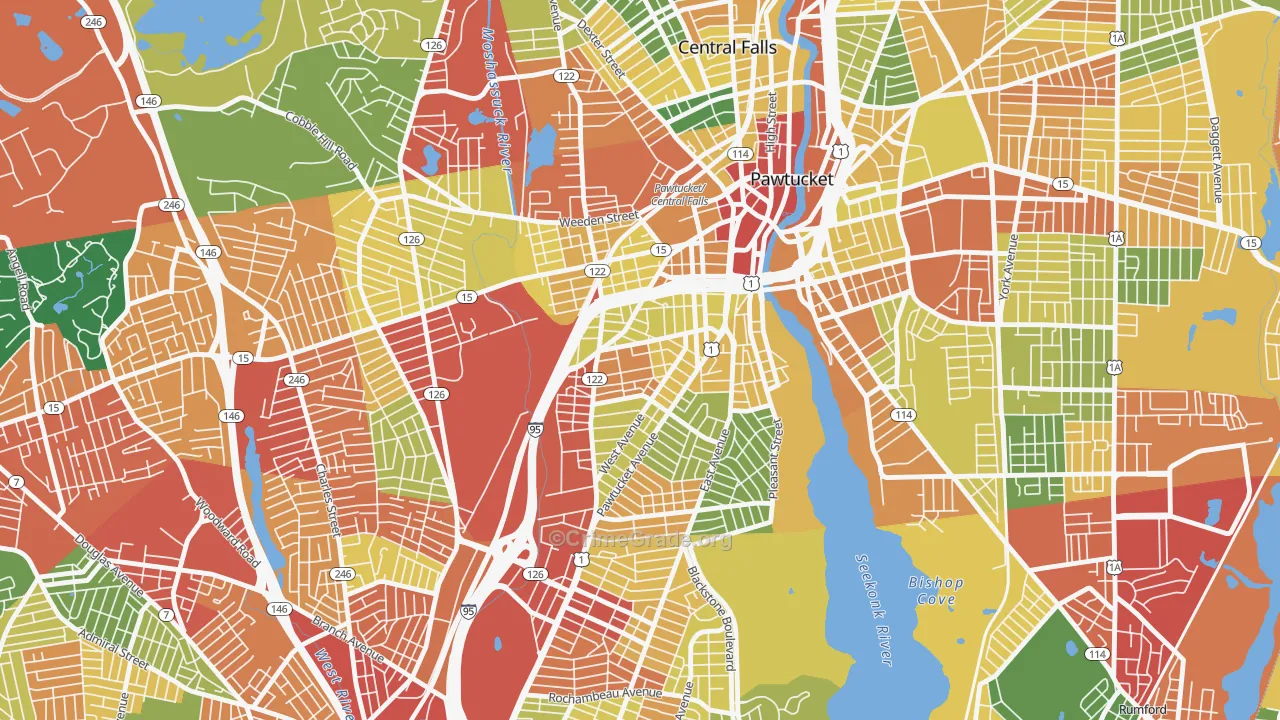 Woodlawn, Pawtucket, RI Map of Theft Rates