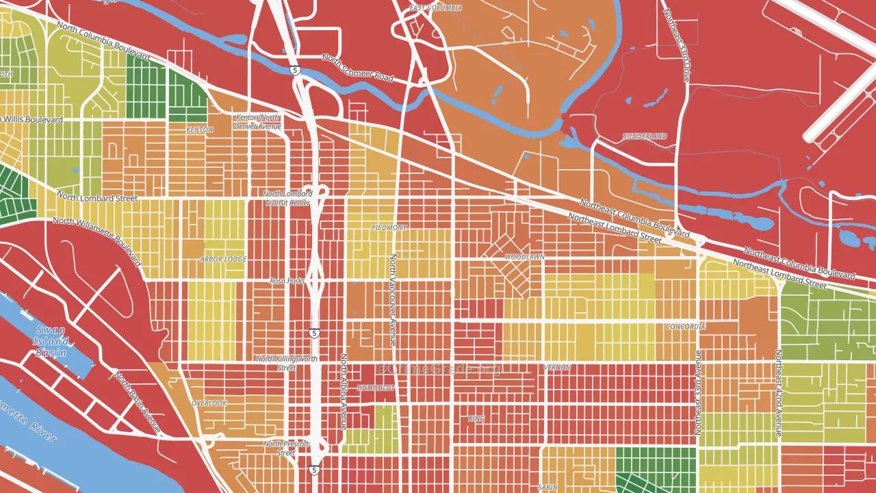 Woodlawn, Portland, OR Map of Theft Rates