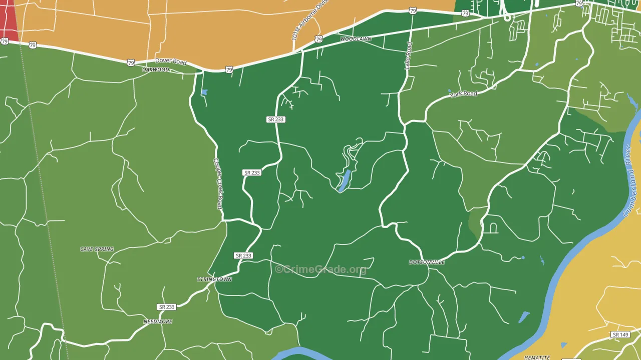 Woodlawn, TN Map of Theft Rates