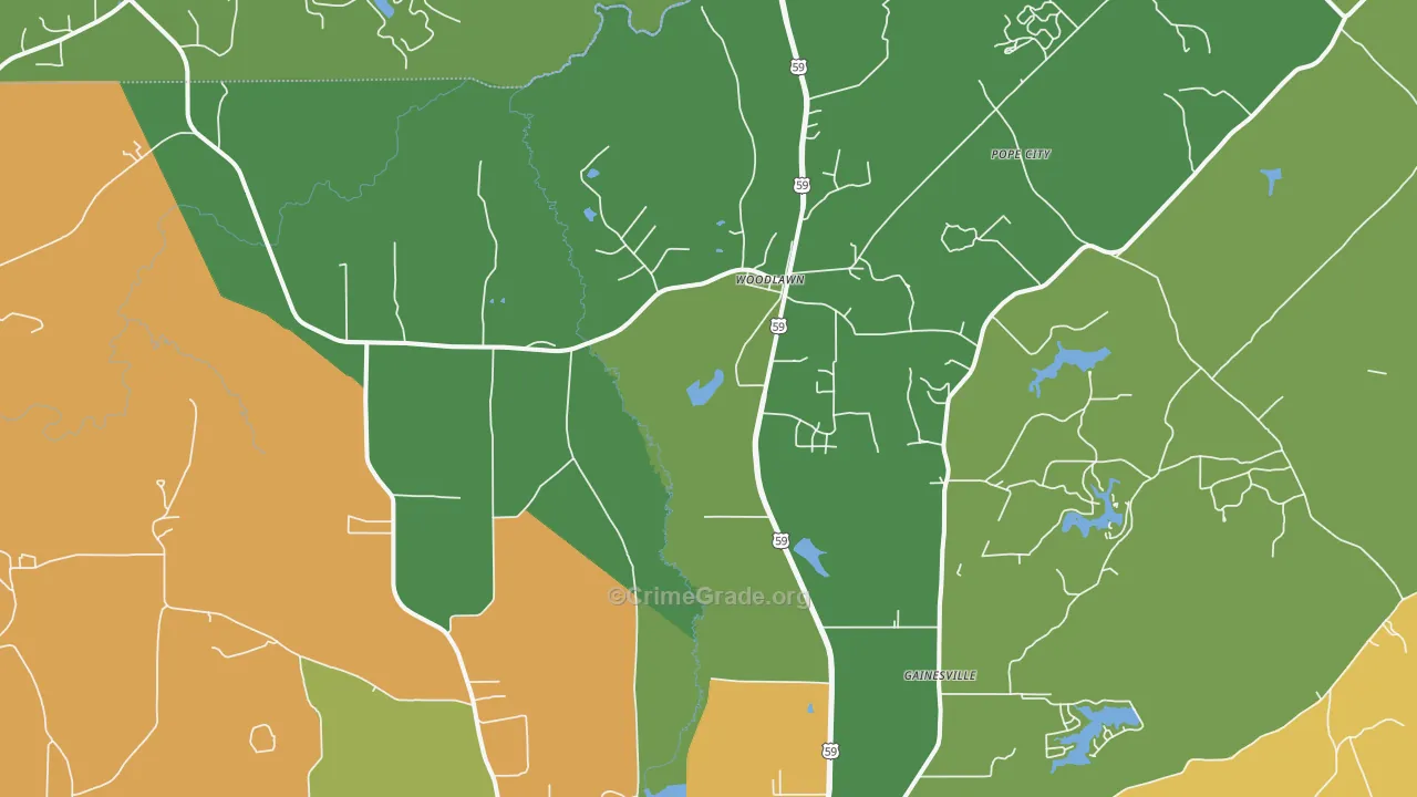 Woodlawn, TX Map of Theft Rates