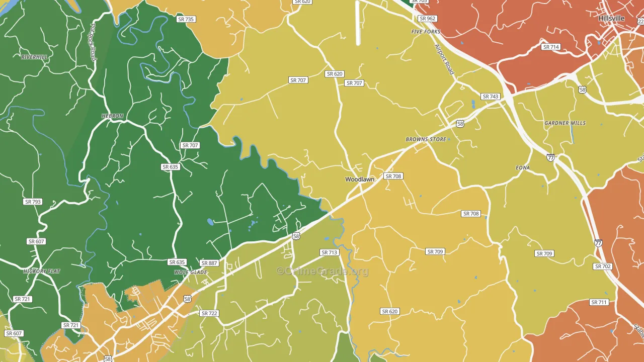 Woodlawn, VA Map of Theft Rates