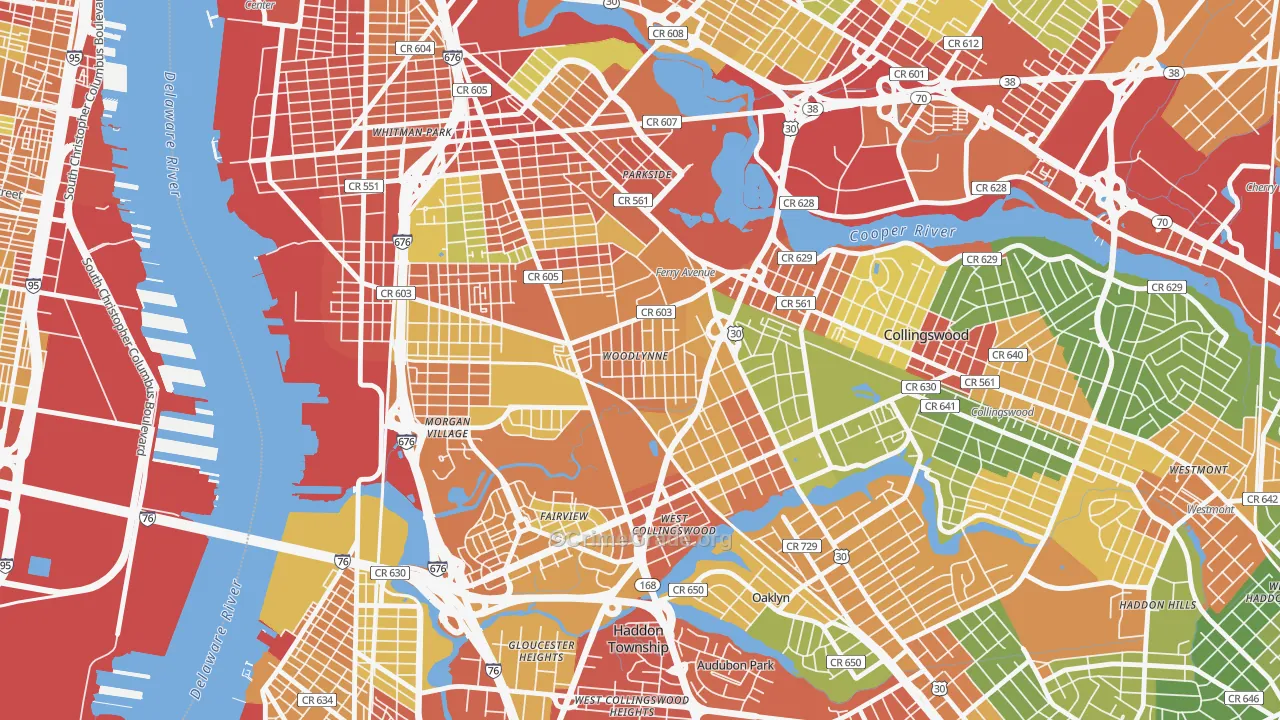 Woodlynne, NJ Map of Theft Rates
