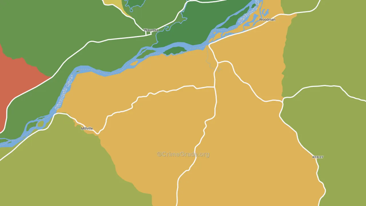 Woodman, WI Map of Theft Rates