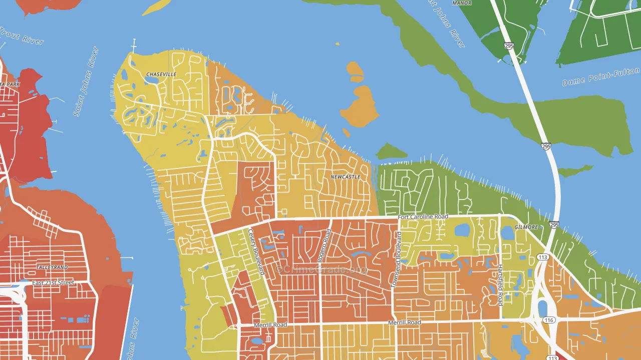 Woodmere, Jacksonville, FL Map of Theft Rates