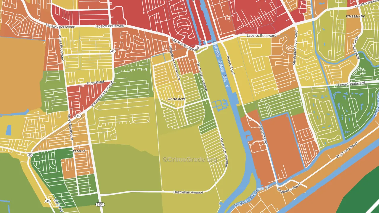 Woodmere, LA Map of Theft Rates