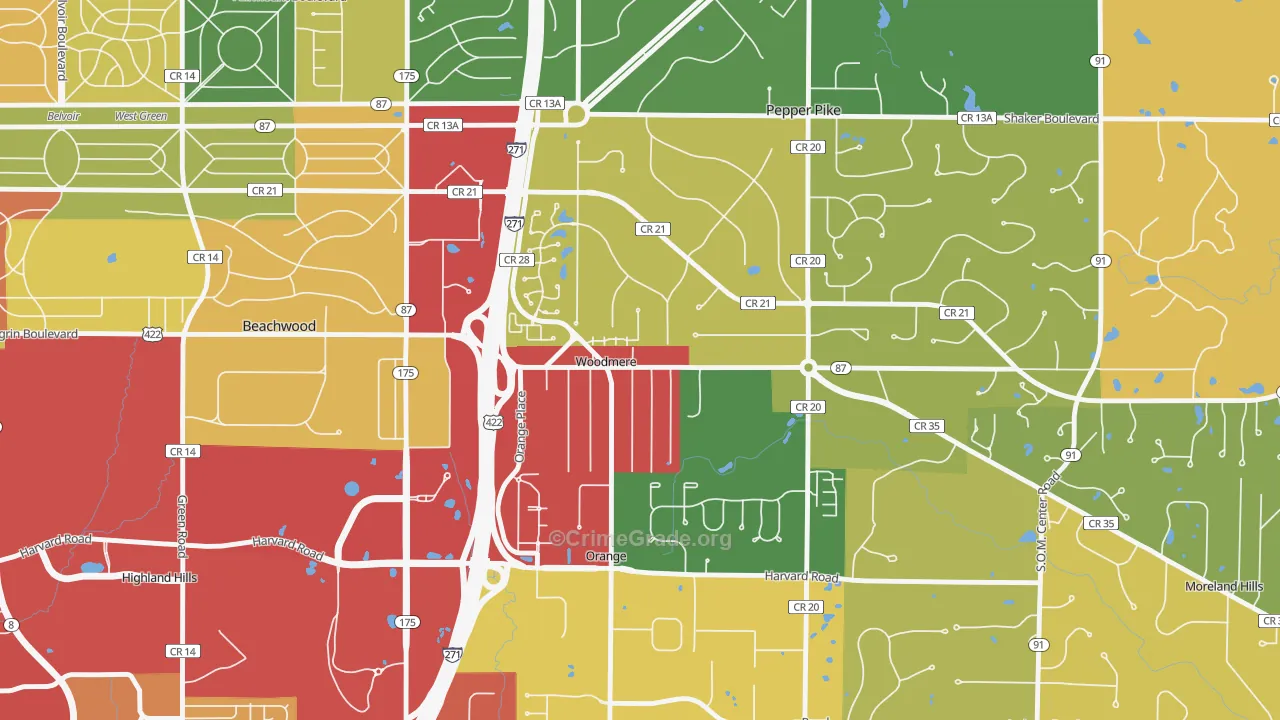 Woodmere, OH Map of Theft Rates