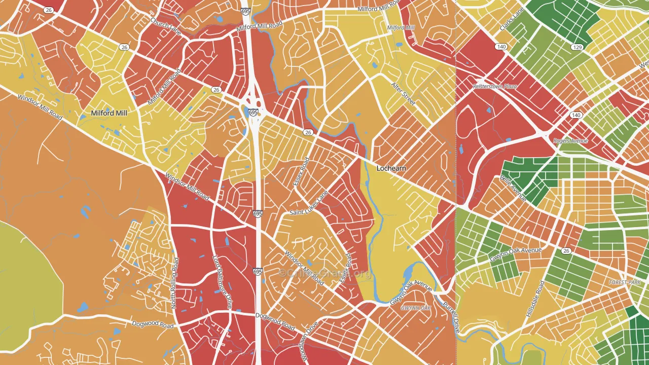 Woodmoor, Lochearn, MD Map of Theft Rates