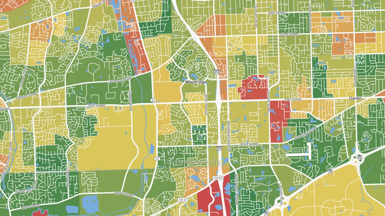 Woodridge, IL Map of Theft Rates