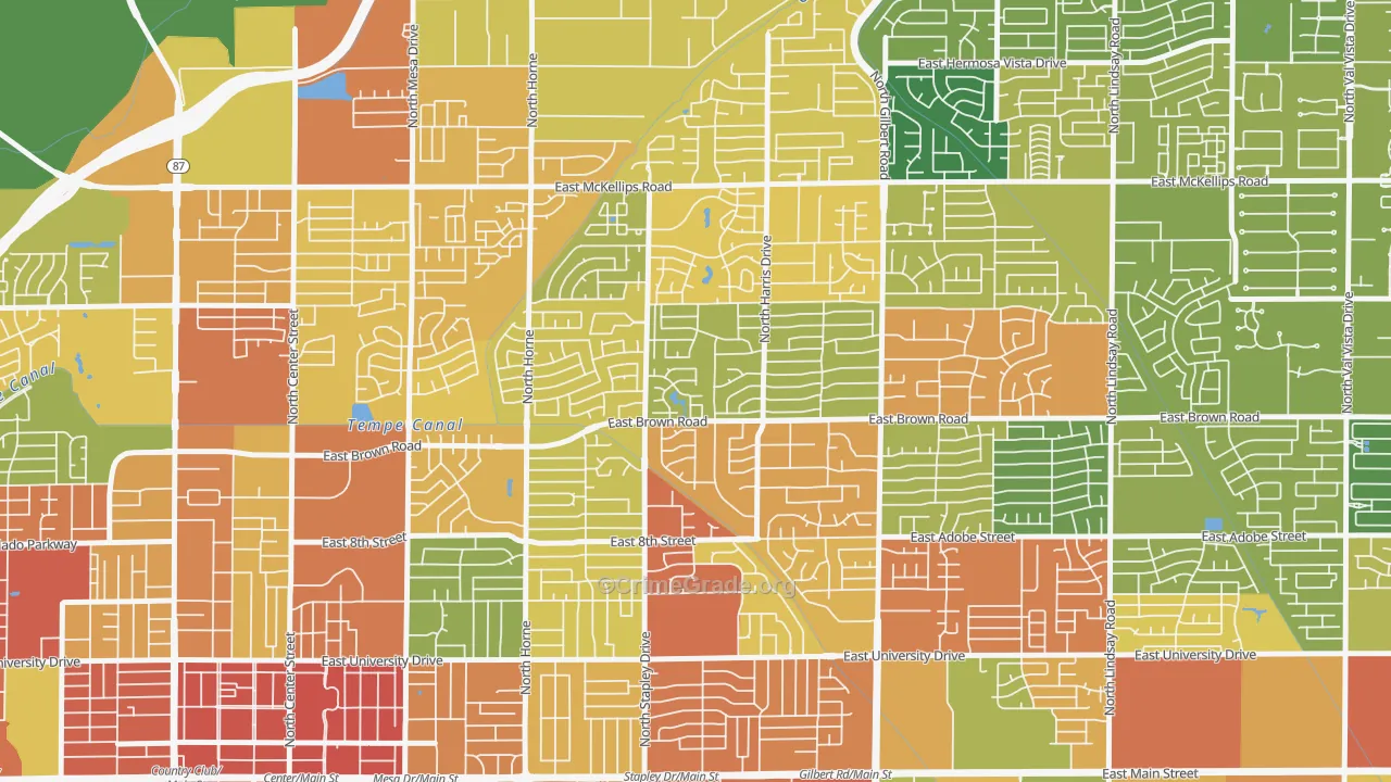 Woodridge Lakes, Mesa, AZ Map of Theft Rates