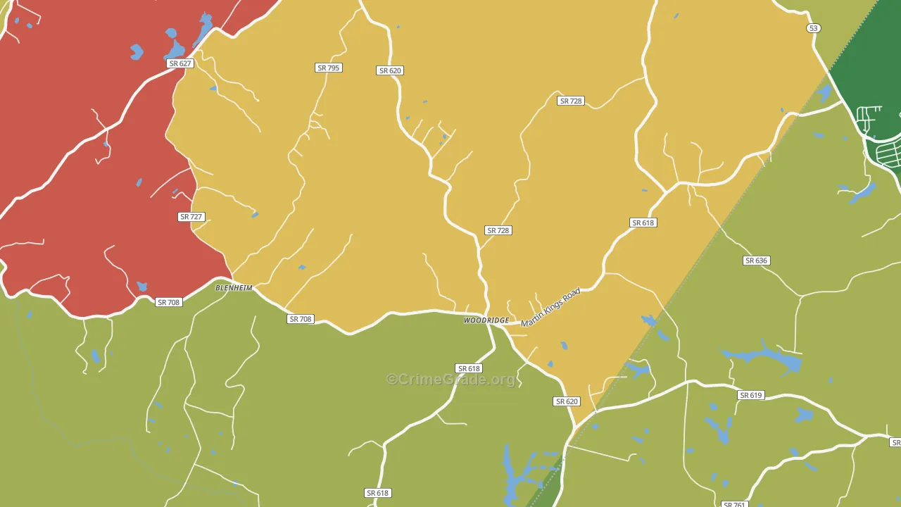 Woodridge, VA Map of Theft Rates