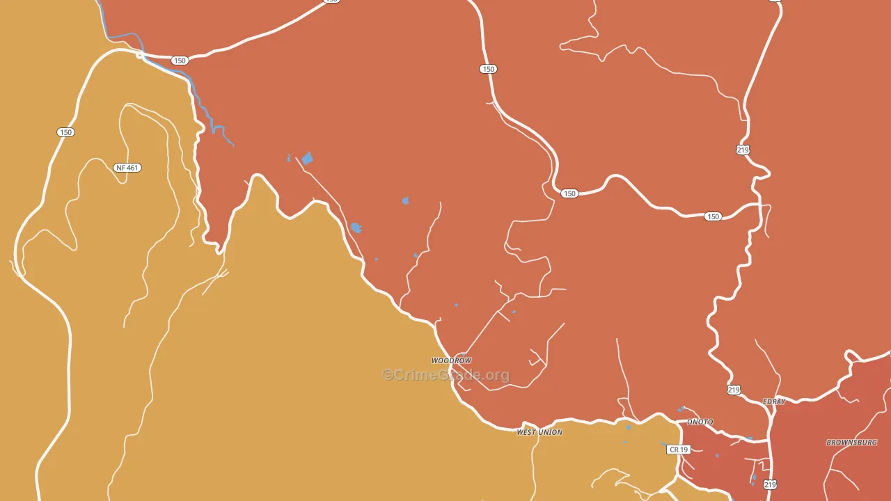 Woodrow, WV Map of Theft Rates