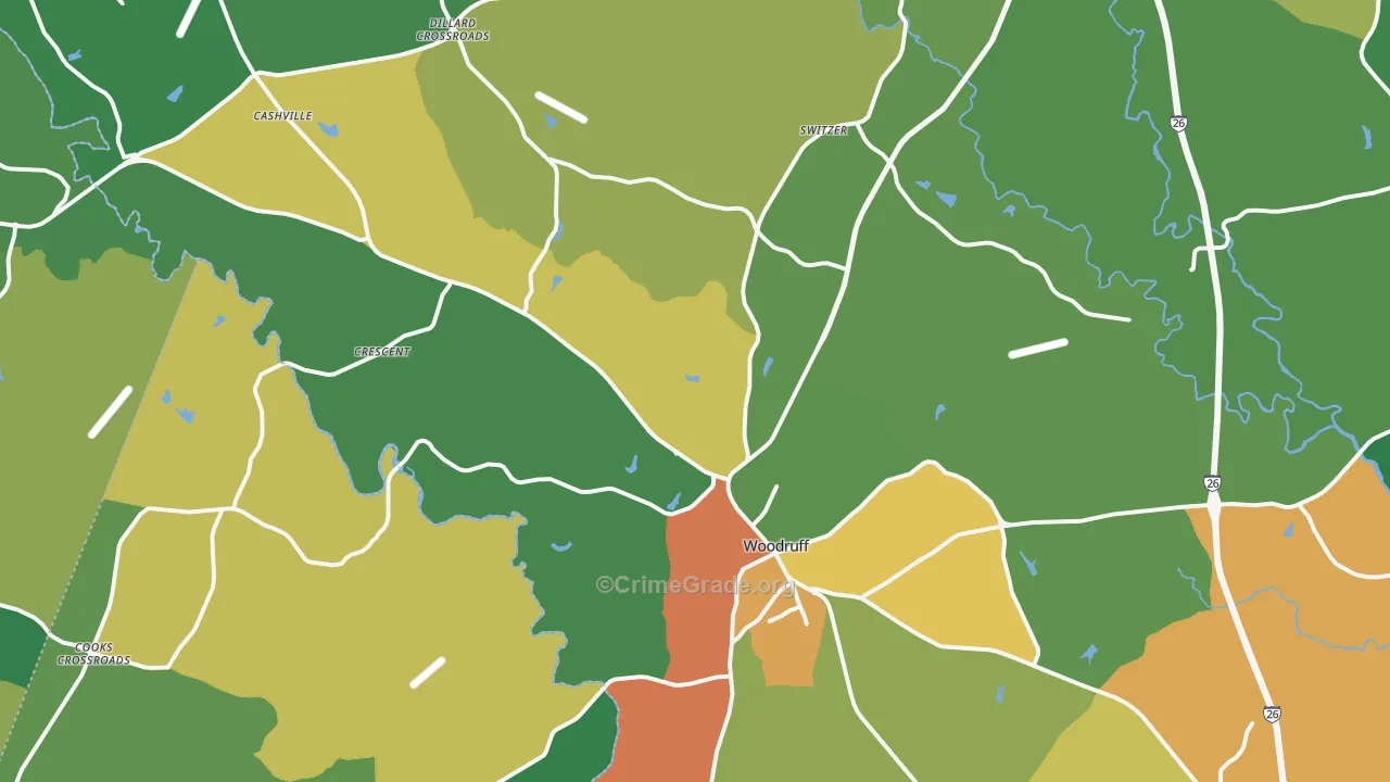Woodruff, SC Map of Theft Rates