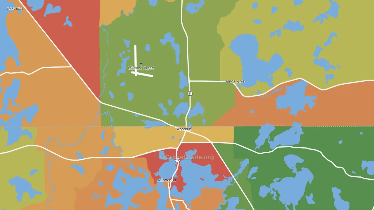 Woodruff, WI Map of Theft Rates
