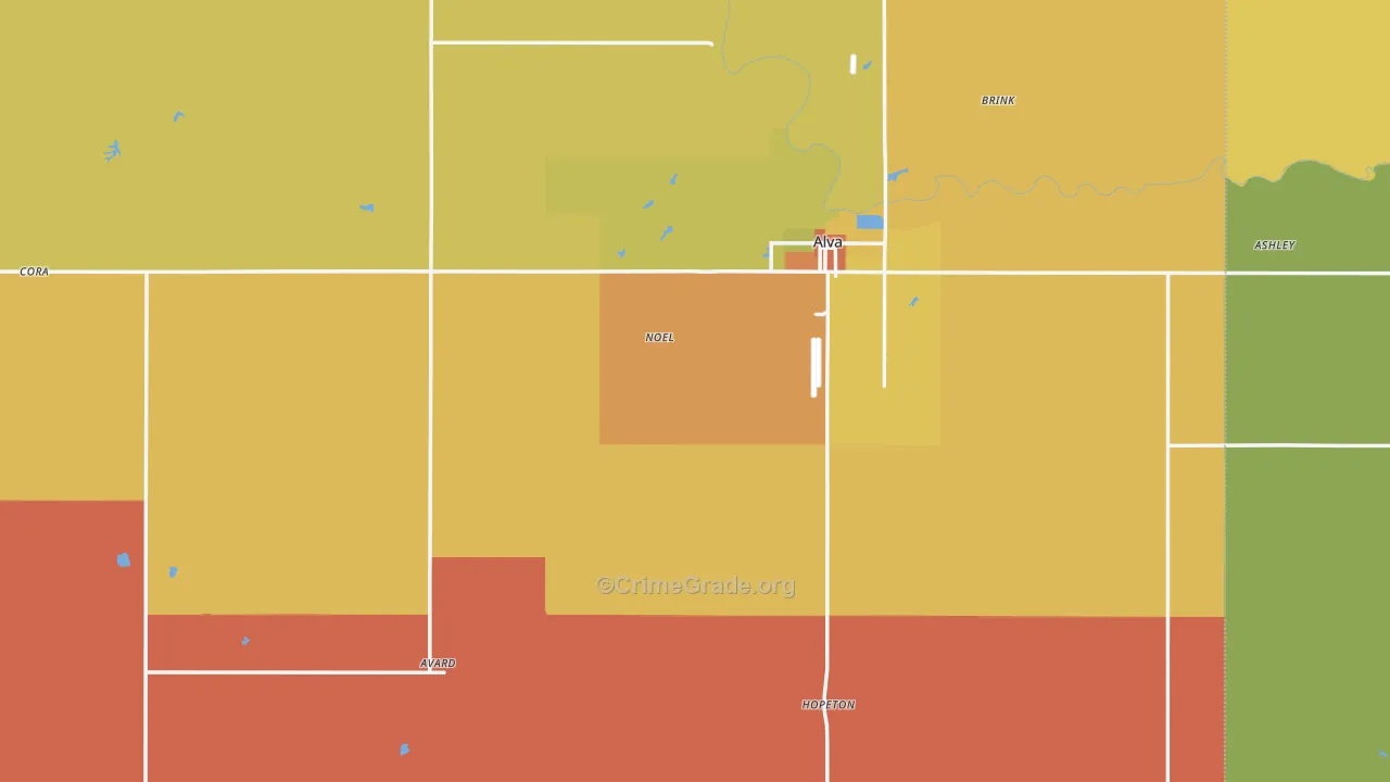 Woods County, OK Map of Theft Rates