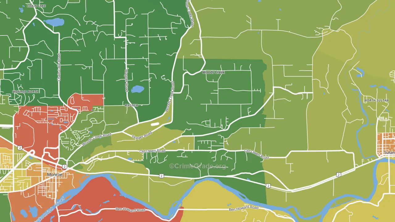 Woods Creek, WA Map of Theft Rates