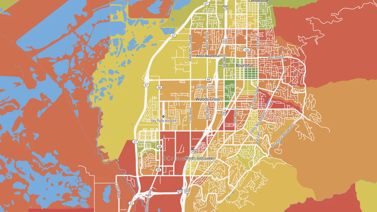 Woods Cross, UT Map of Theft Rates